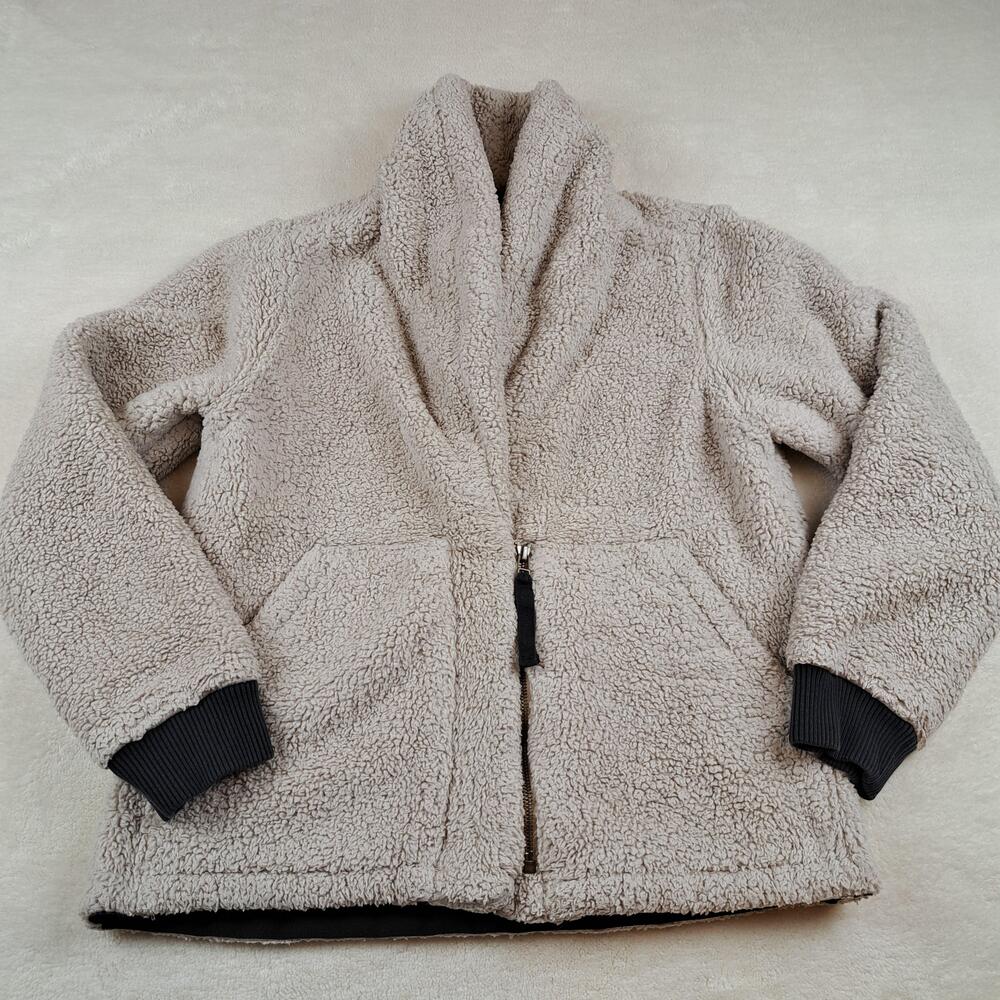 REI Co-op Jacket Womens Medium Tan Sherpa Fleece Zip Sweatshirt Shawl Collar
